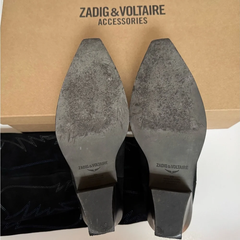 Zadig & Voltaire Women’s Cara Black Suede Over the Knee Cowboy Boots Size 9